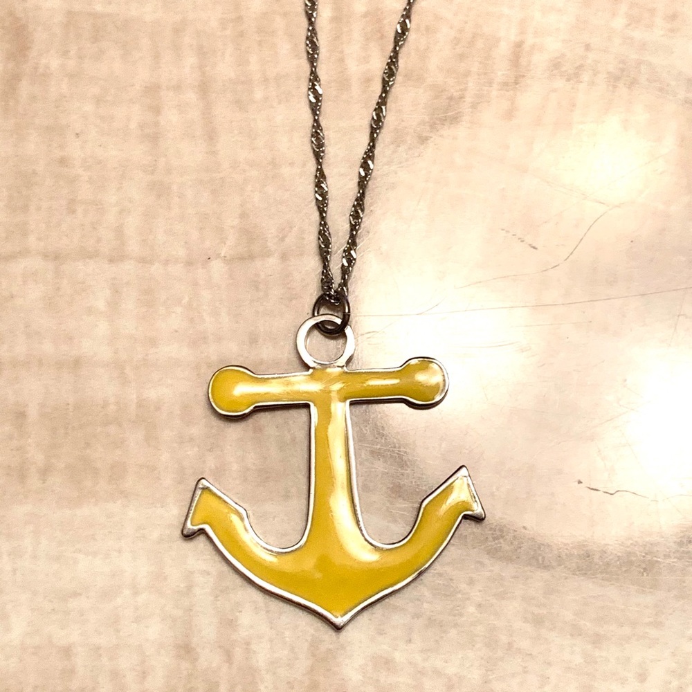 Yellow & Silver Anchor Pendant Necklace